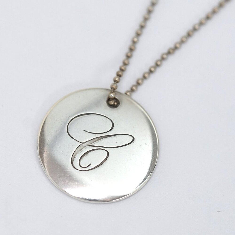Tiffany & Co. Letter E Disc Round Ball Chain Necklace 17" Silver 925 Auth w/Bag - Picture 2 of 7